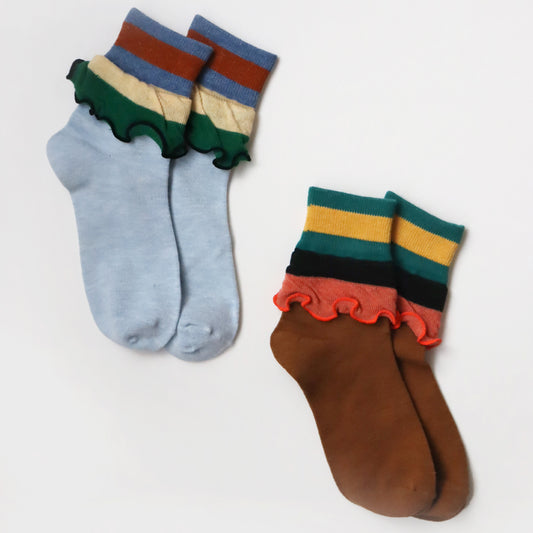 KIVISDOU きびす堂|メランジビッグフリルショートソックス2足組 Sサイズ ぬくもり感と大人のかわいさを両立|k31022