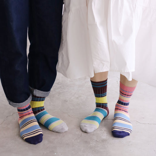 KIVISDOU きびす堂|一石二鳥ボーダークルーソックス組み合わせ自由!選べる2足組Sサイズ 毎日のおしゃれが楽しくなる|k41034