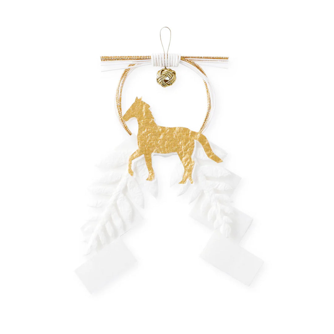 2026お正月飾りご予約商品|medetaya modern|干支飾り 水引紙垂かざり うま(金・赤)M サイズ|モダンなしめ飾り・お正月飾り|636000175、636000176