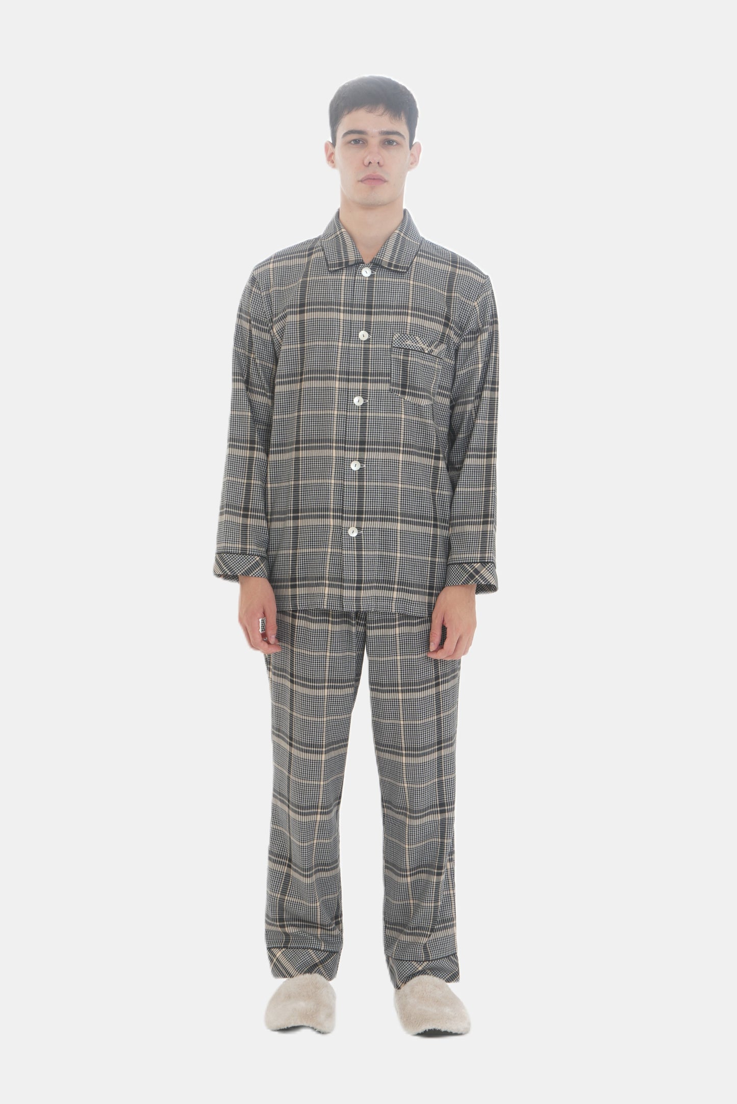 MOO メンズ50|Wガーゼチェックパジャマ|24-11302
