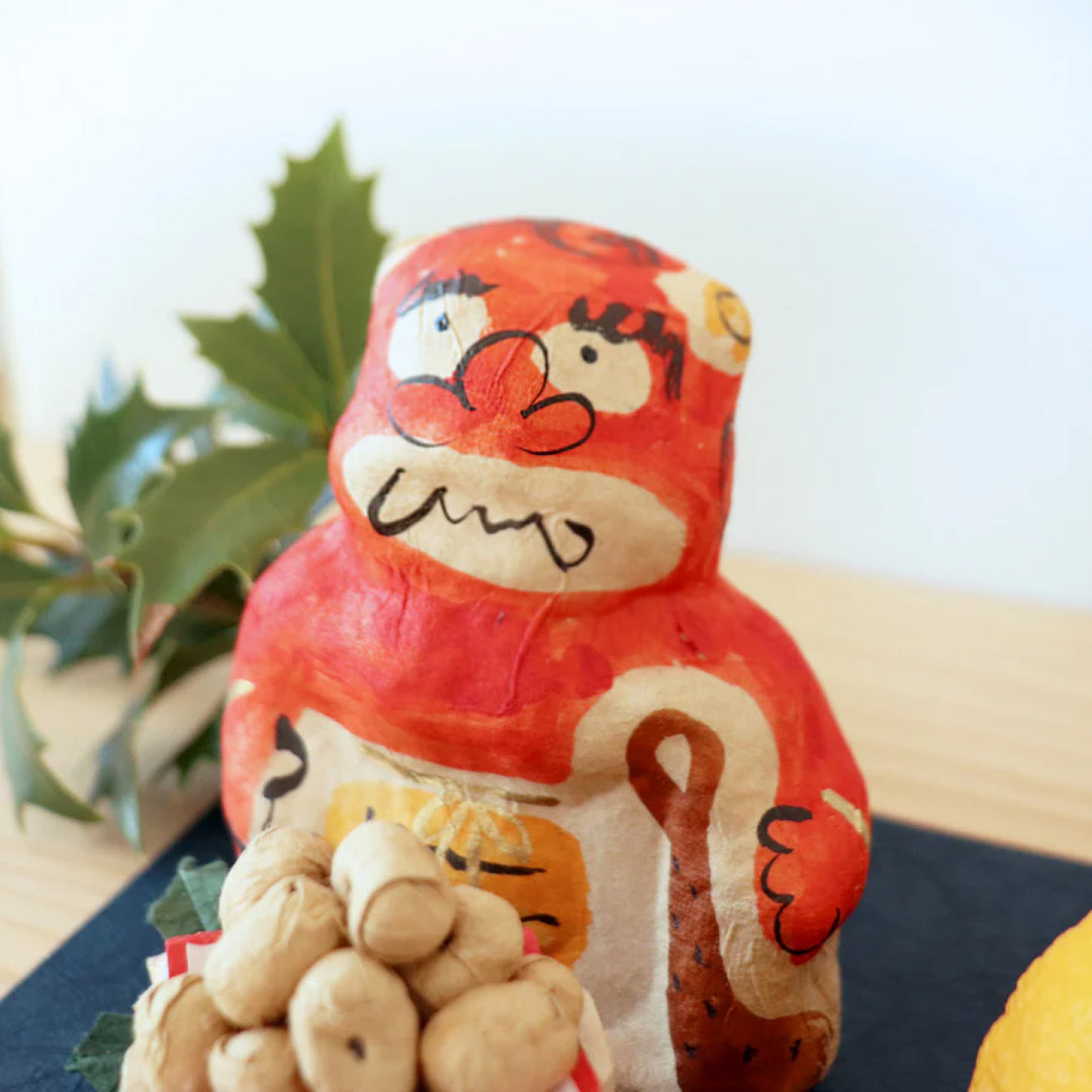 medetaya めでたや|張り子 節分 赤鬼|飾り 和紙 人形 豆まき 厄除け 縁起物 三方 柊鰯 置物|903260005