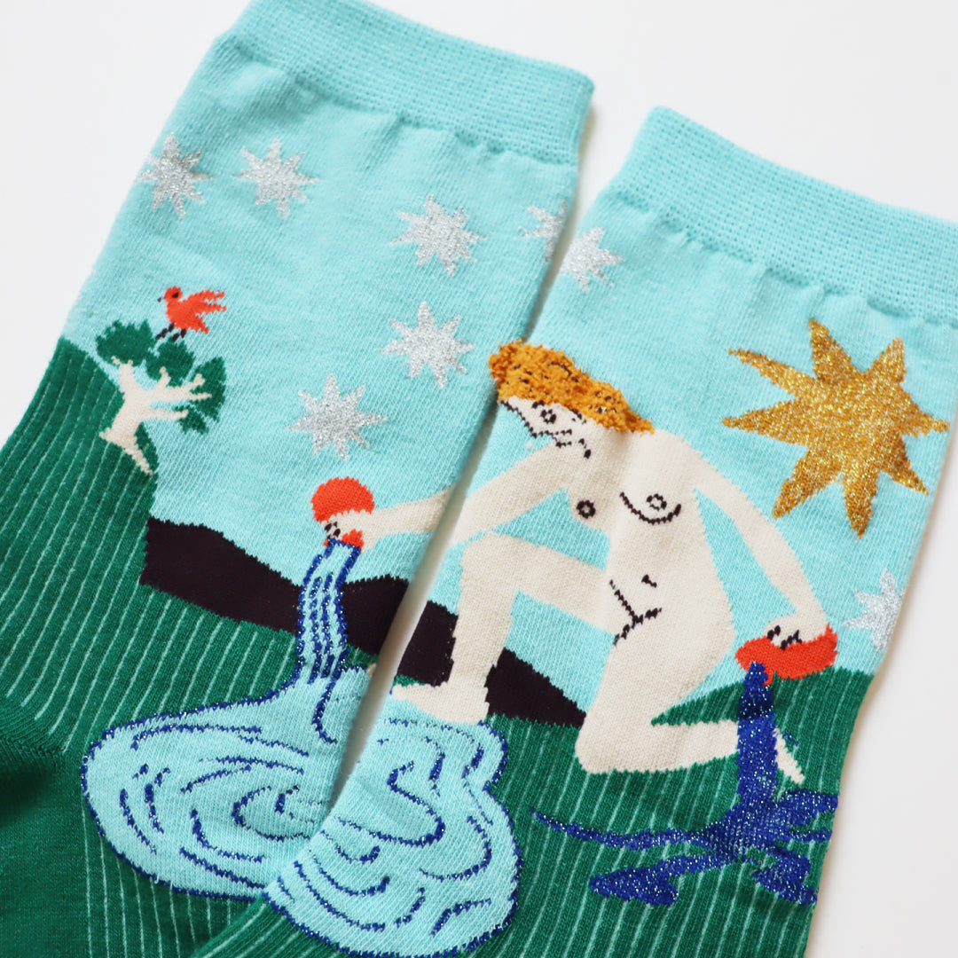 KIVISDOU きびす堂|【2足組】タロットカード クルーソックス 靴下 レディース ラメ糸 シャギー糸 STAR WORLD|k41163