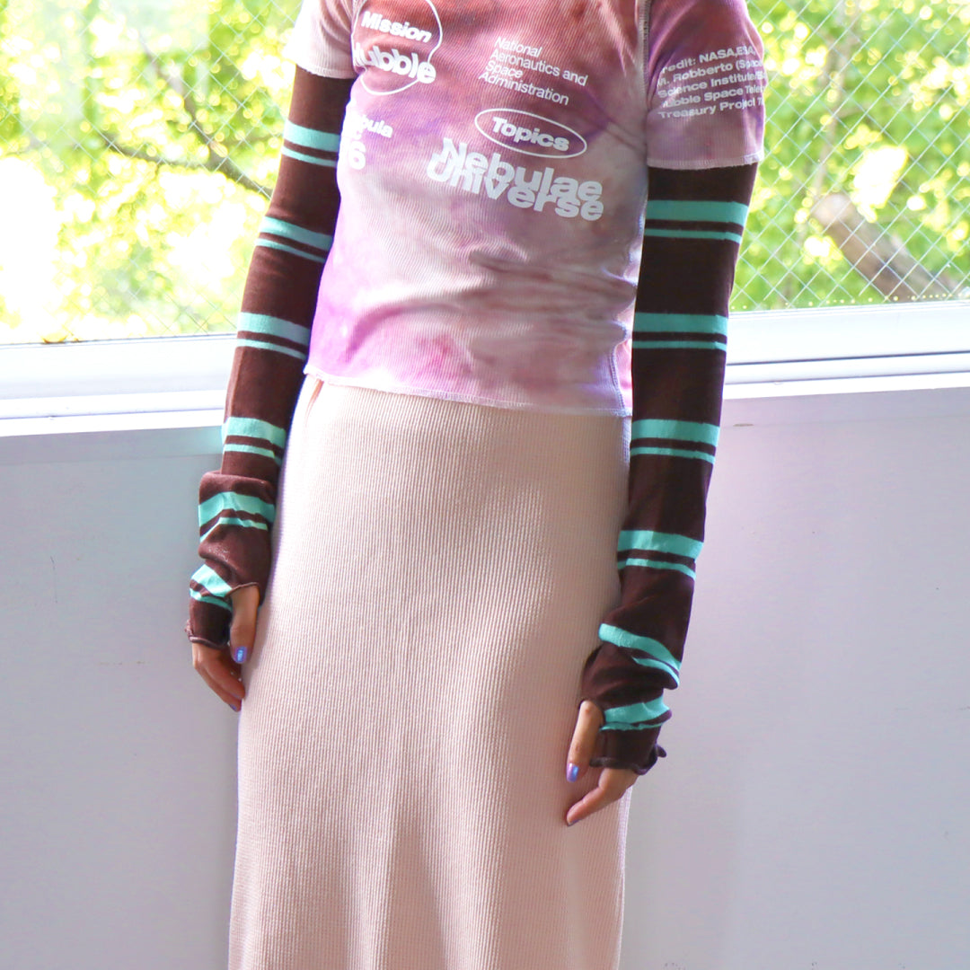 KIVISDOU きびす堂|マルチボーダー UVカット アームカバー レディース 指穴付き 紫外線対策 冷房対策 古着風レイヤード |K61102