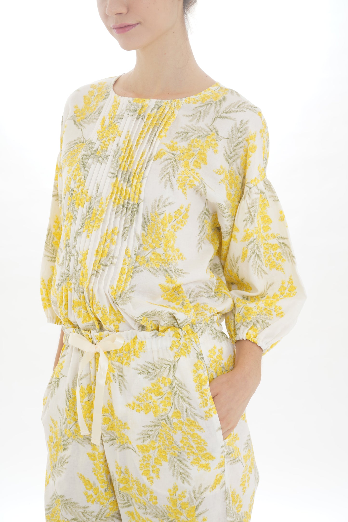 イエローミモザライク7分袖パジャマ