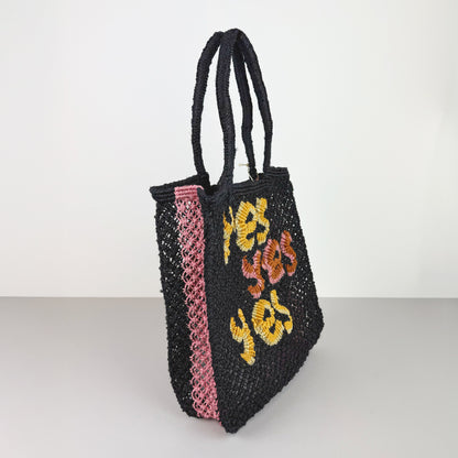 THE JACKSONS ジャクソンズ｜ショルダーバッグ LOTTIE YES YES YES ジュートバッグ ハンドメイド ロンドン 黒｜LOTTIE-BK