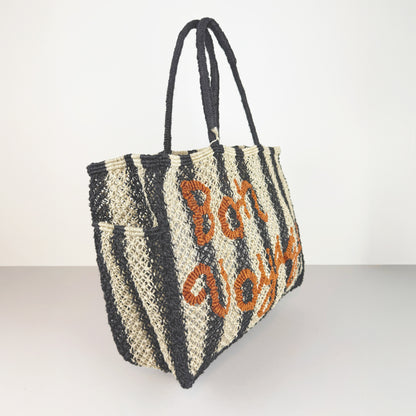 THE JACKSONS ジャクソンズ｜トートバッグ BARRY BON BOYAGE ジュート ストライプ 丈夫 ハンドメイド ロンドン｜BARRY-BK