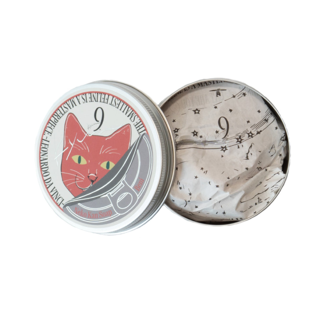 9.kyuu キュウ｜ネコ缶SOAP〜情熱・活力のあるネコ〜数秘No.1 《Beni》｜数秘で選ぶ！全身使える日本製オールインワン石鹸