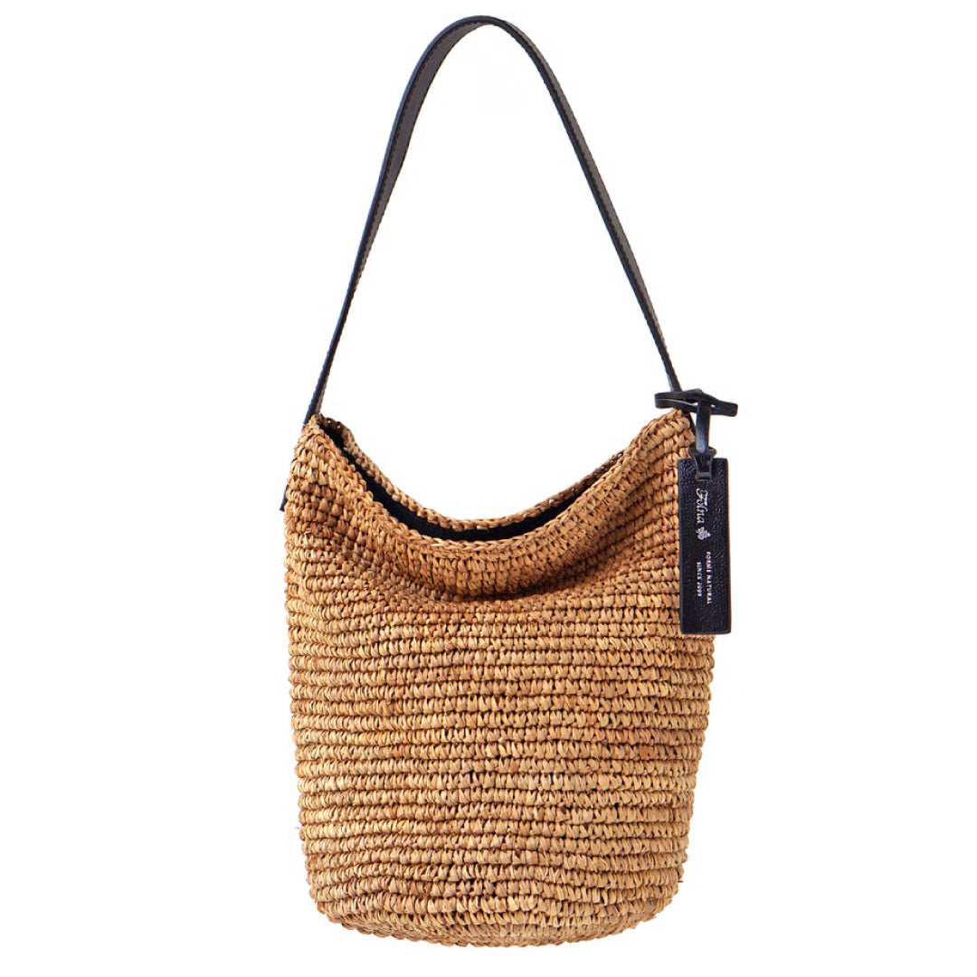 Folna フォルナ｜Raffia ラフィア カゴバッグ ワンハンドル トートバッグ 本革 レザー 経年変化 軽量 肩掛け レディース｜K765023