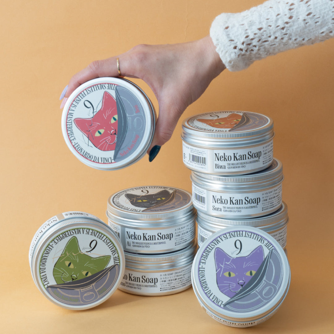 9.kyuu キュウ｜ネコ缶SOAP〜ワクワク・サポートが得意なネコ〜数秘No.2《Biwa》｜数秘で選ぶ！全身使える日本製オールインワン石鹸