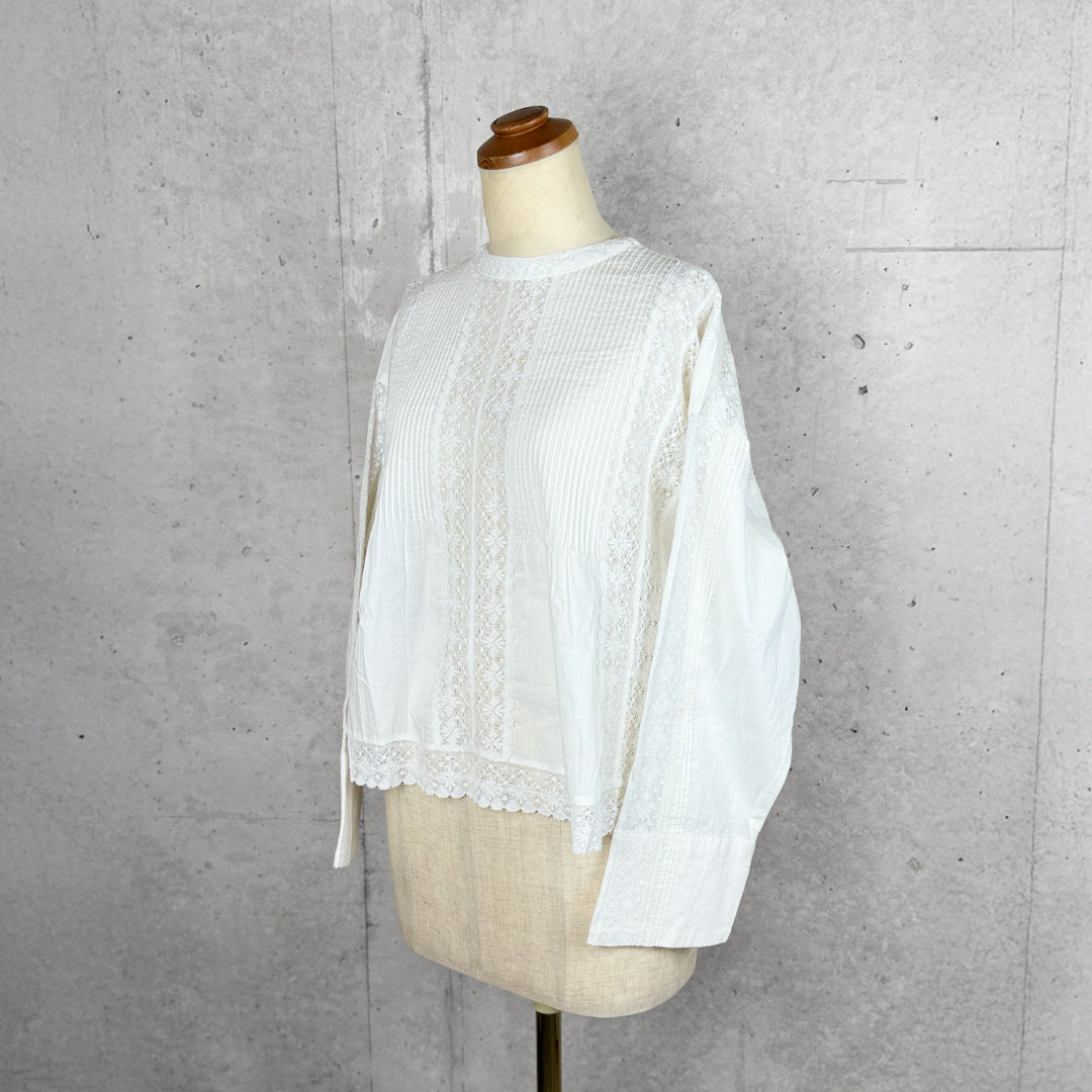 Fanaka ファナカ｜リバーレースピンタック2wayブラウス 前後着用 インド綿100% ドロップショルダー ｜252-2011