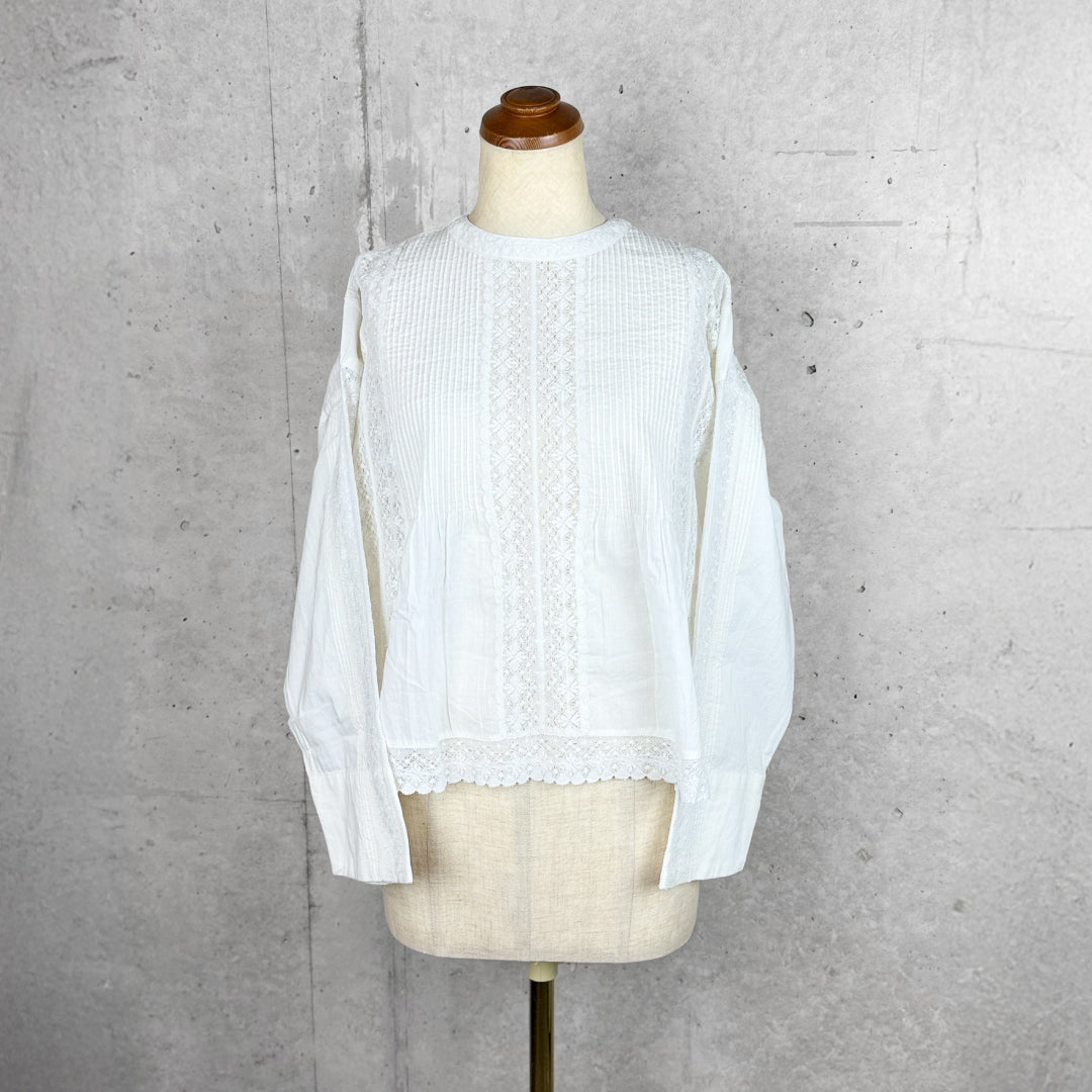 Fanaka ファナカ｜リバーレースピンタック2wayブラウス 前後着用 インド綿100% ドロップショルダー ｜252-2011