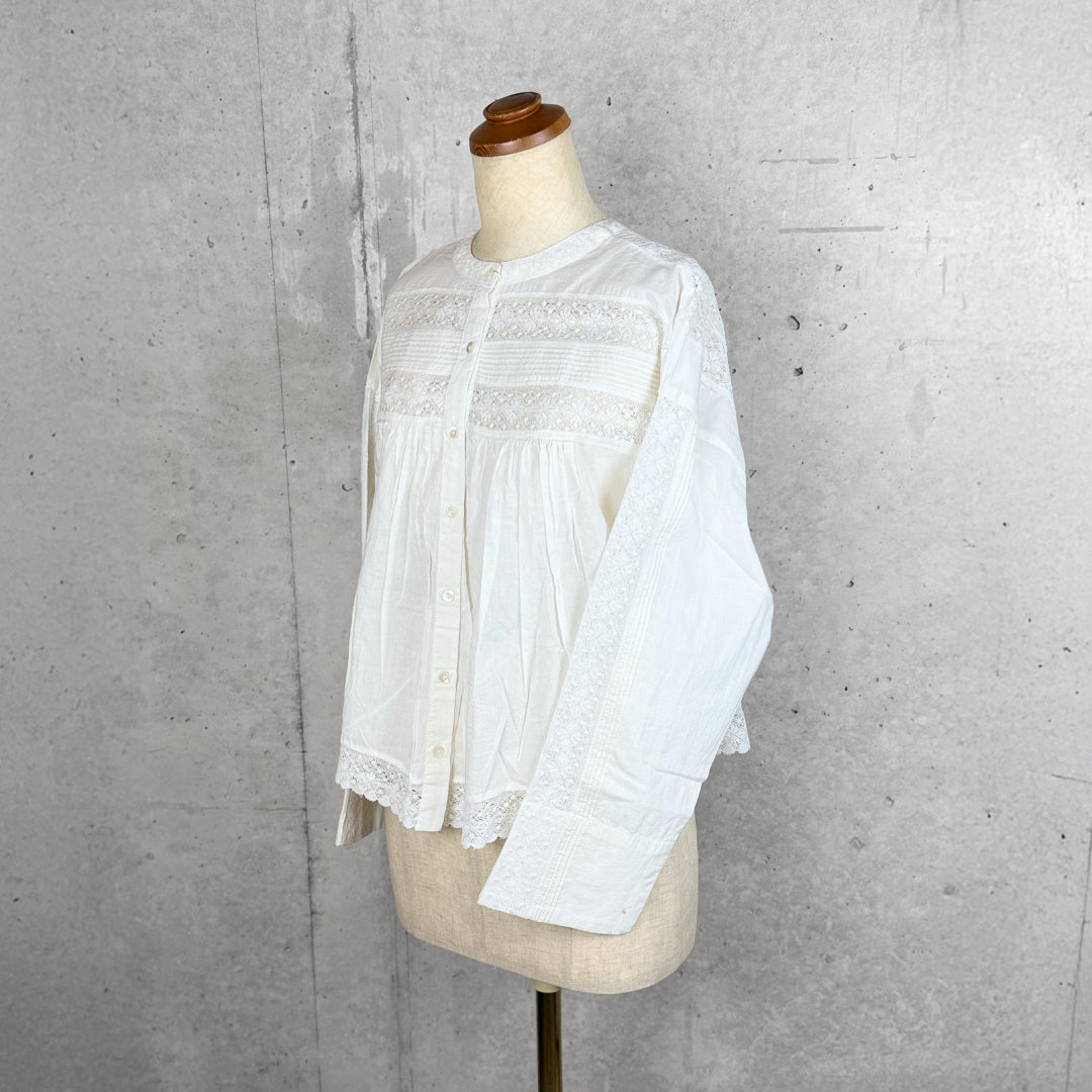 Fanaka ファナカ｜リバーレースピンタック2wayブラウス 前後着用 インド綿100% ドロップショルダー ｜252-2011