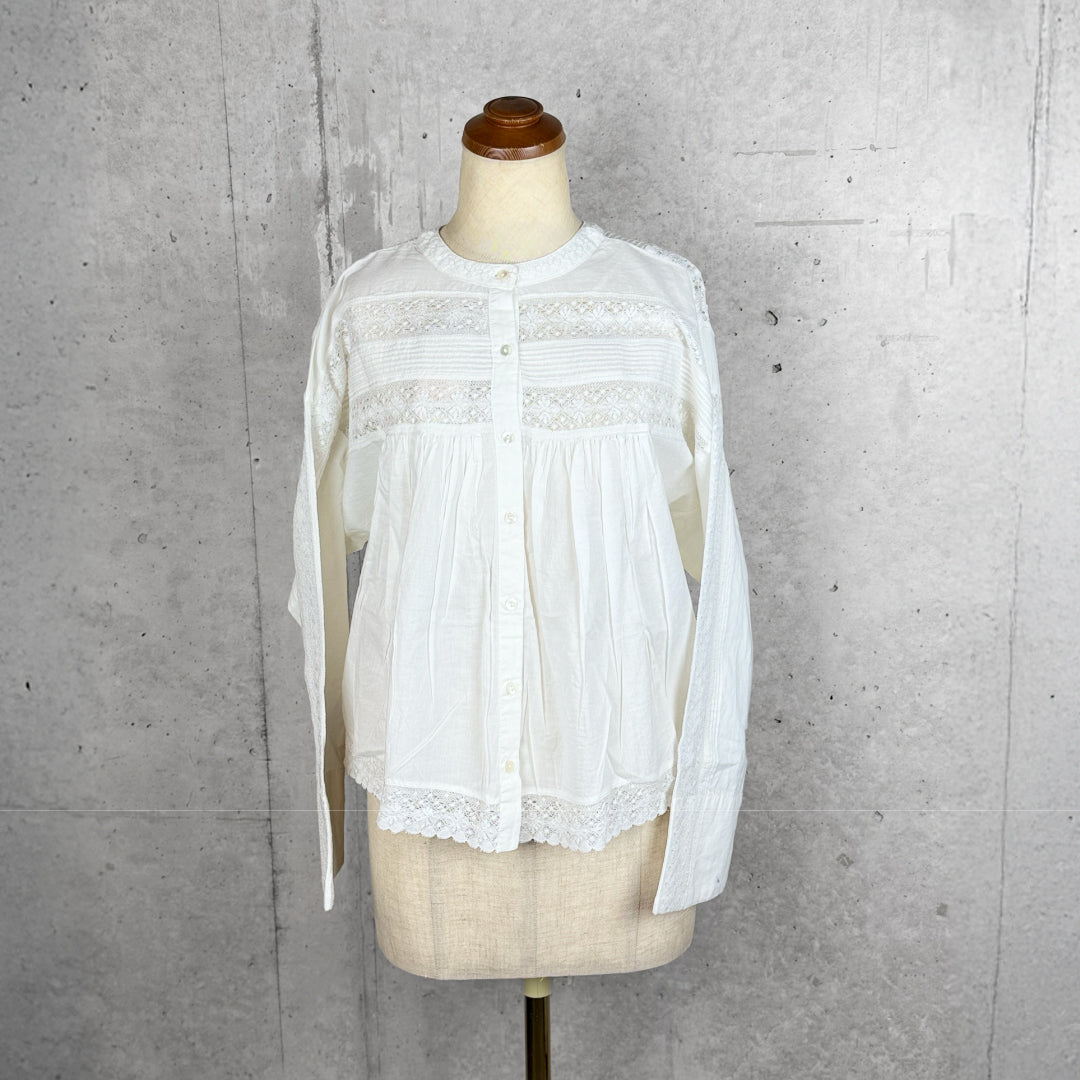 Fanaka ファナカ｜リバーレースピンタック2wayブラウス 前後着用 インド綿100% ドロップショルダー ｜252-2011