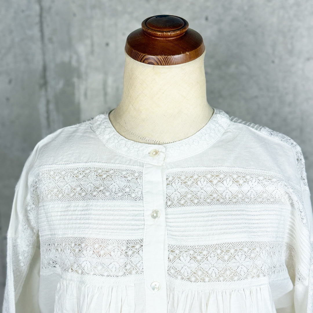 Fanaka ファナカ｜リバーレースピンタック2wayブラウス 前後着用 インド綿100% ドロップショルダー ｜252-2011