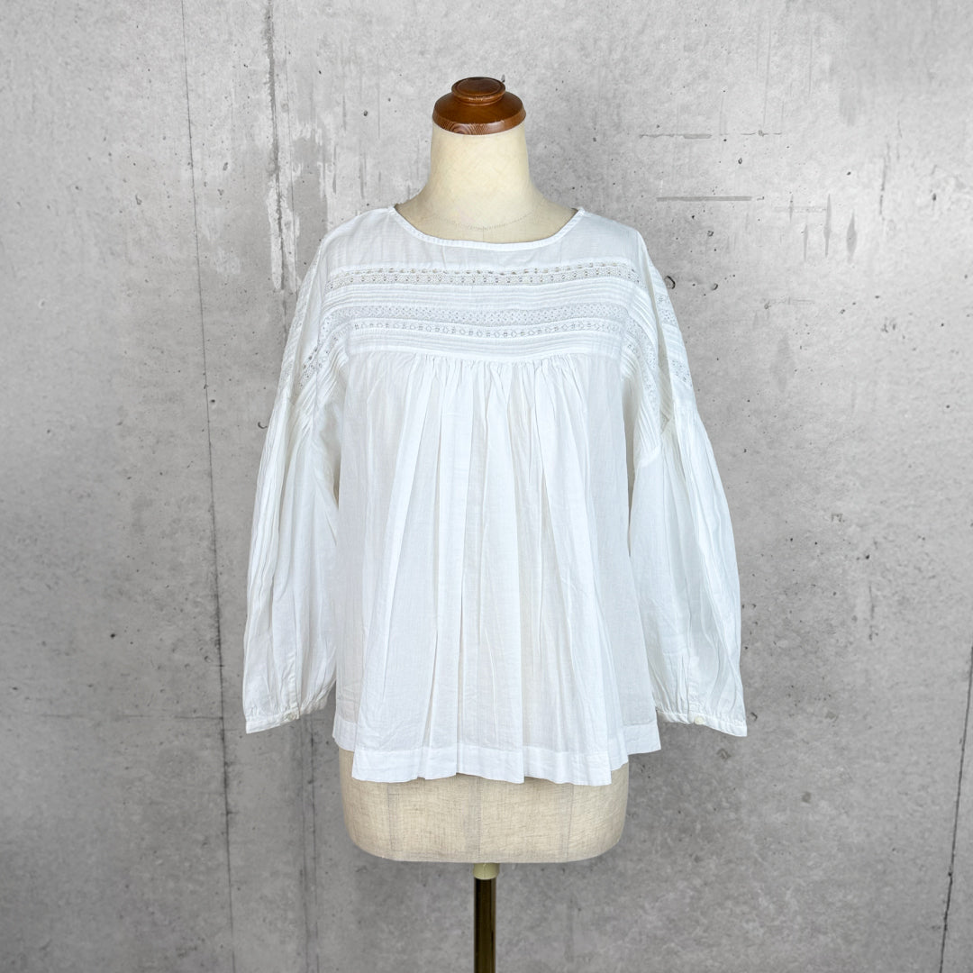 Fanaka ファナカ｜リバーレースピンタックボリュームブラウス 2WAY 前後着用 羽織り インド綿100%｜251-2096