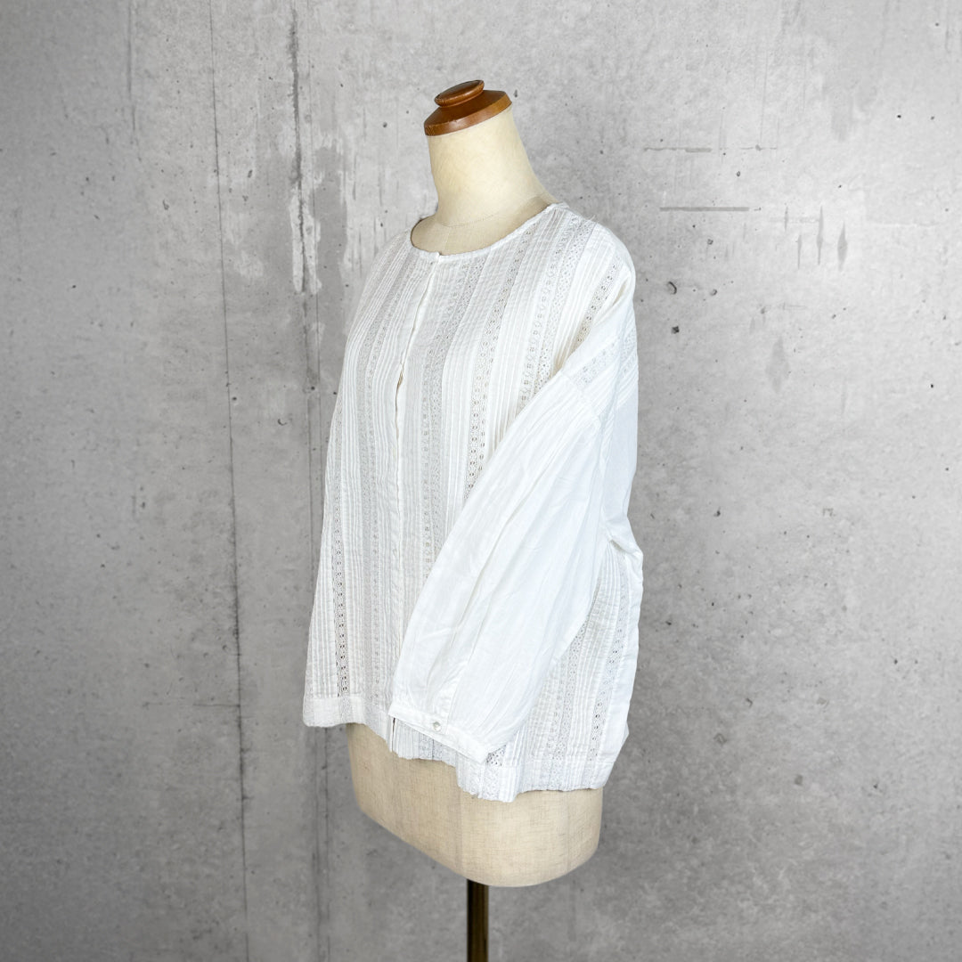 Fanaka ファナカ｜リバーレースピンタックボリュームブラウス 2WAY 前後着用 羽織り インド綿100%｜251-2096