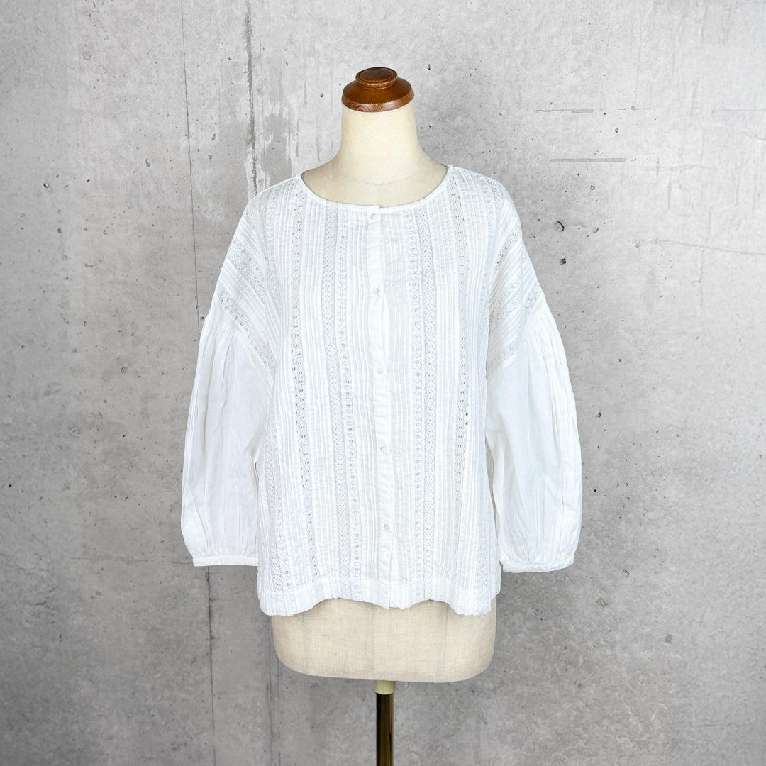 Fanaka ファナカ｜リバーレースピンタックボリュームブラウス 2WAY 前後着用 羽織り インド綿100%｜251-2096