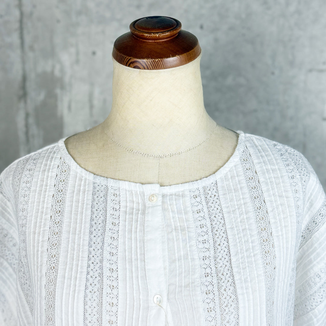 Fanaka ファナカ｜リバーレースピンタックボリュームブラウス 2WAY 前後着用 羽織り インド綿100%｜251-2096