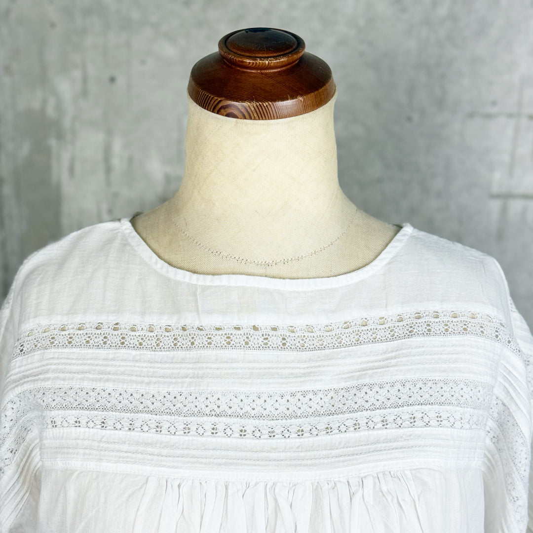 Fanaka ファナカ｜リバーレースピンタックボリュームブラウス 2WAY 前後着用 羽織り インド綿100%｜251-2096