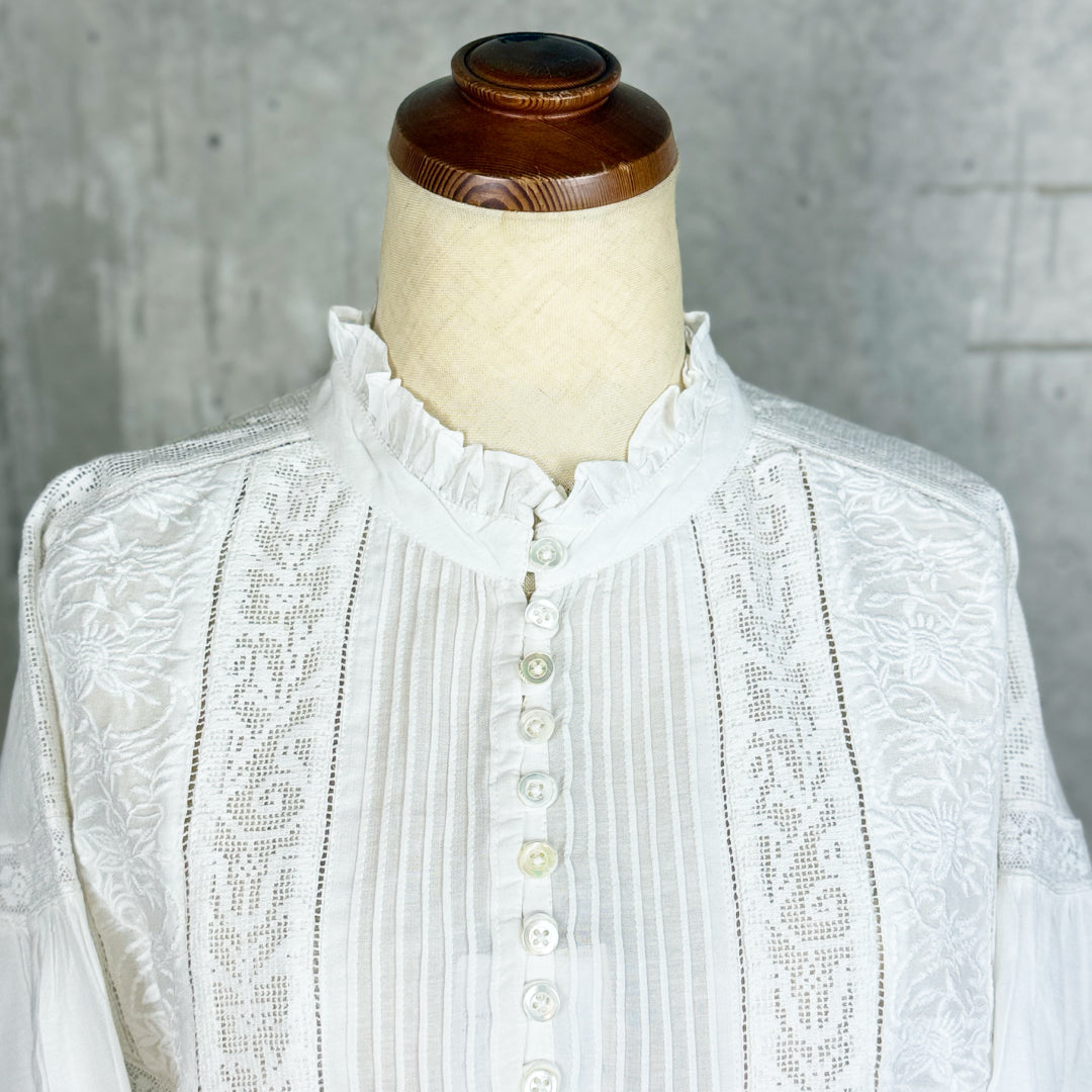 Fanaka ファナカ｜ヨーロピアンヴィンテージ ライクレース ブラウス レーヨン混 3種レース 刺繍ブラウス ｜251-2121