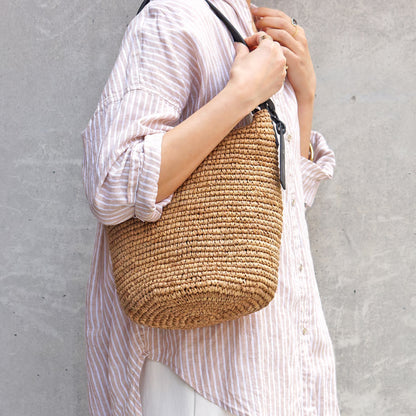 Folna フォルナ｜Raffia ラフィア カゴバッグ ワンハンドル トートバッグ 本革 レザー 経年変化 軽量 肩掛け レディース｜K765023
