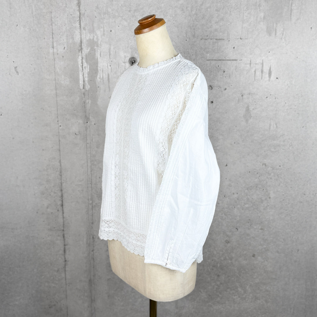 Fanaka ファナカ｜ピンタックリバーレースブラウス コットンボイル 贅沢レース 透け感ブラウス ｜261-2301