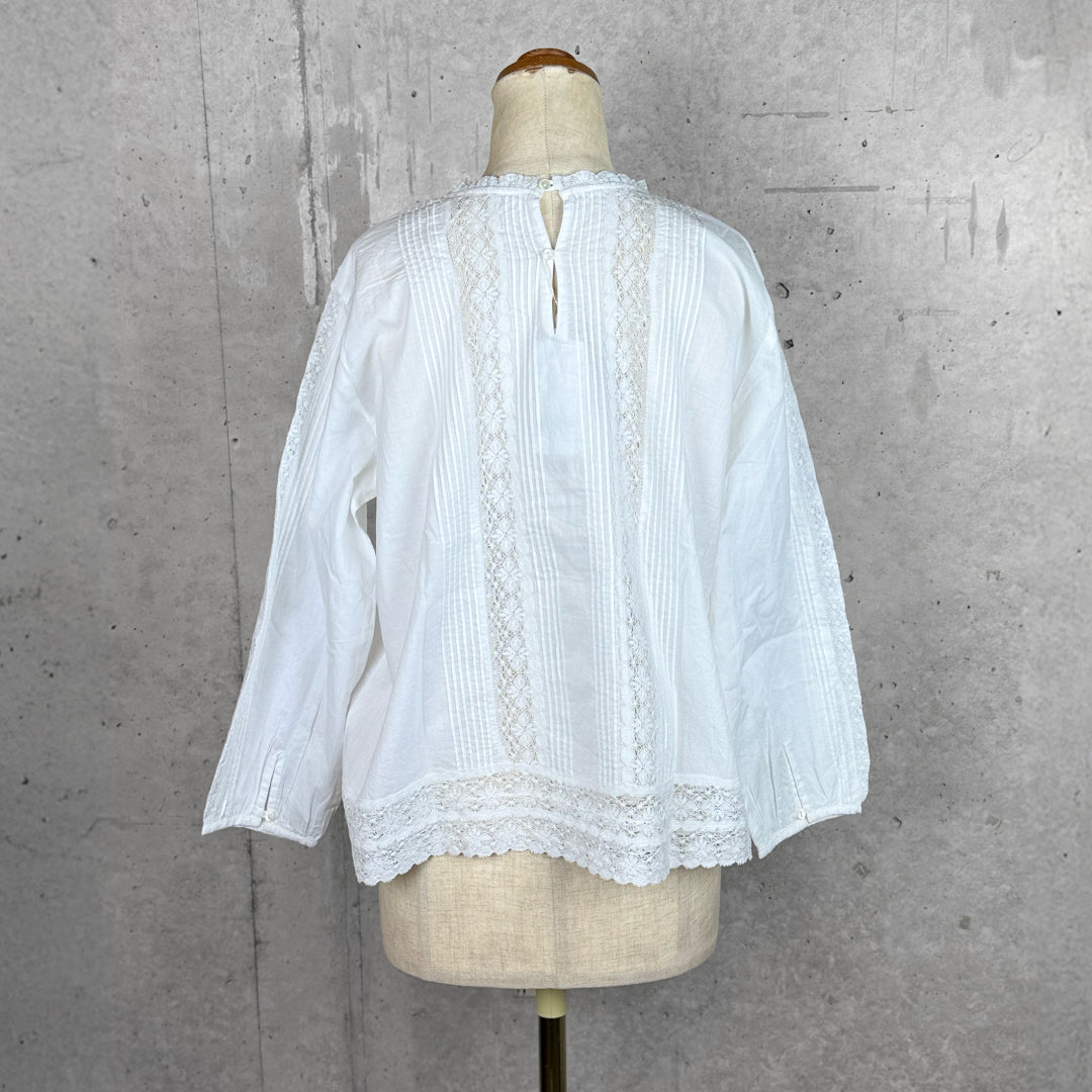 Fanaka ファナカ｜ピンタックリバーレースブラウス コットンボイル 贅沢レース 透け感ブラウス ｜261-2301