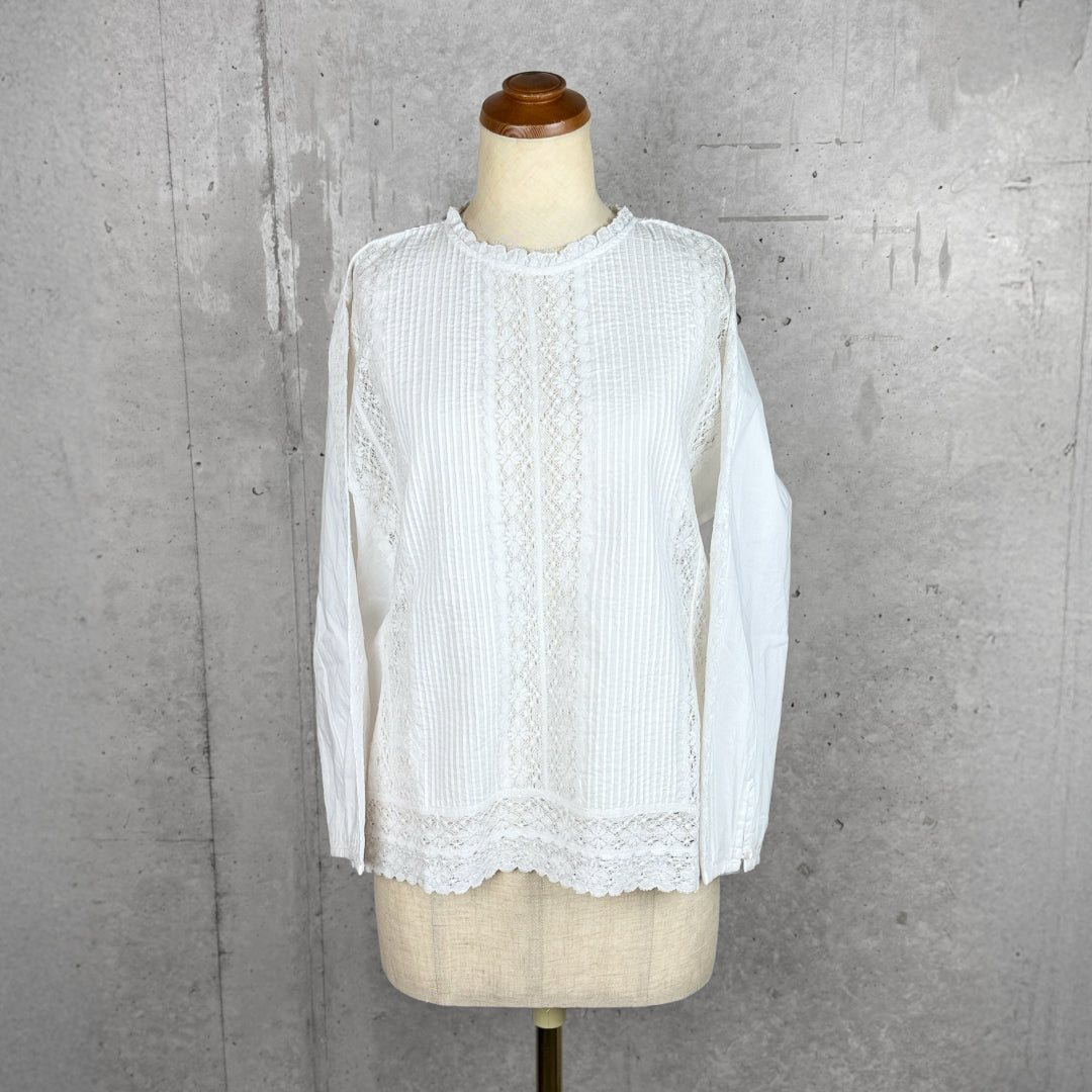 Fanaka ファナカ｜ピンタックリバーレースブラウス コットンボイル 贅沢レース 透け感ブラウス ｜261-2301