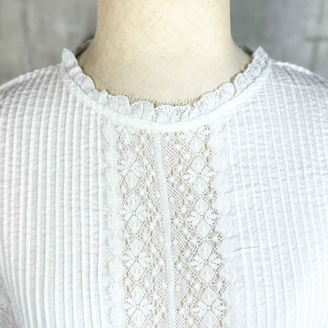 Fanaka ファナカ｜ピンタックリバーレースブラウス コットンボイル 贅沢レース 透け感ブラウス ｜261-2301