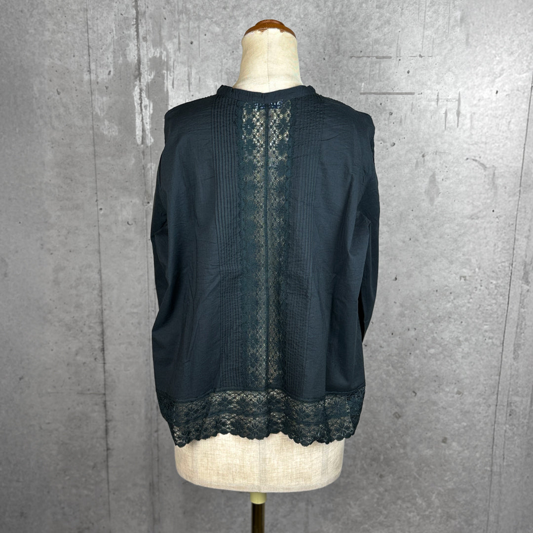 Fanaka ファナカ｜ピンタックリバーレース前開きブラウス 羽織り コットンボイル 透け感 トップス ｜261-2302