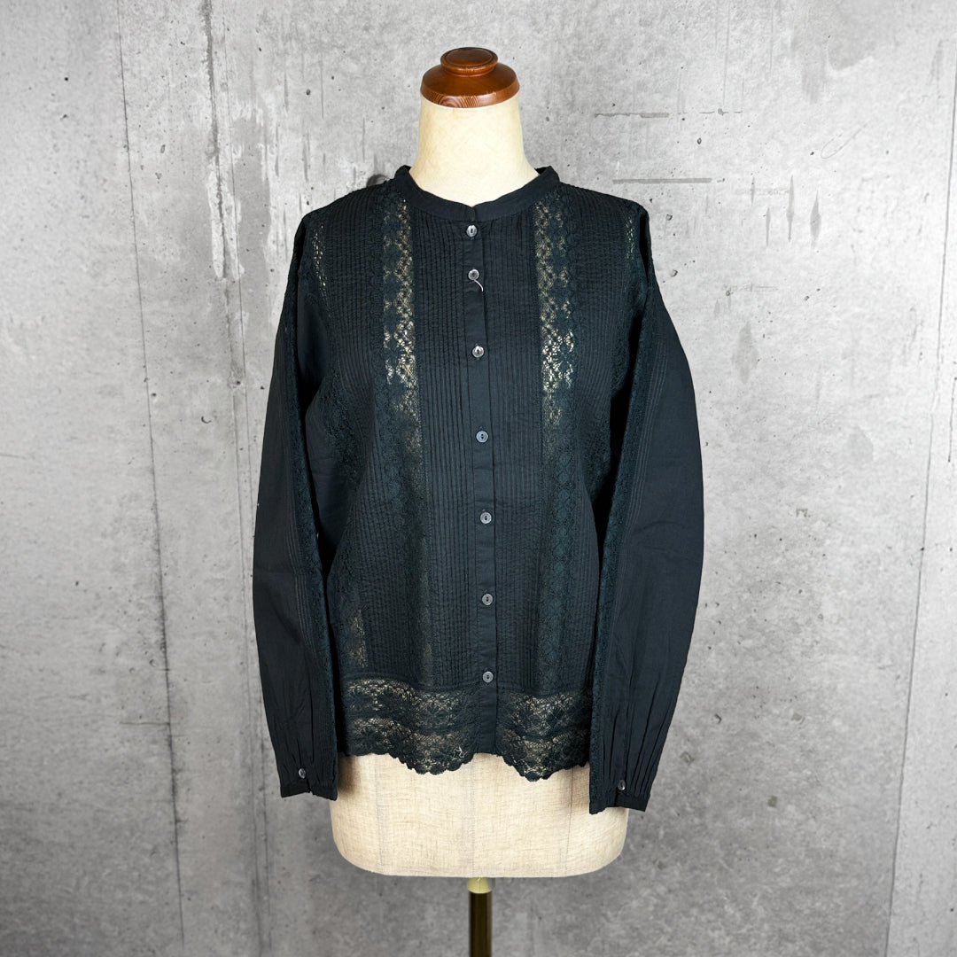 Fanaka ファナカ｜ピンタックリバーレース前開きブラウス 羽織り コットンボイル 透け感 トップス ｜261-2302