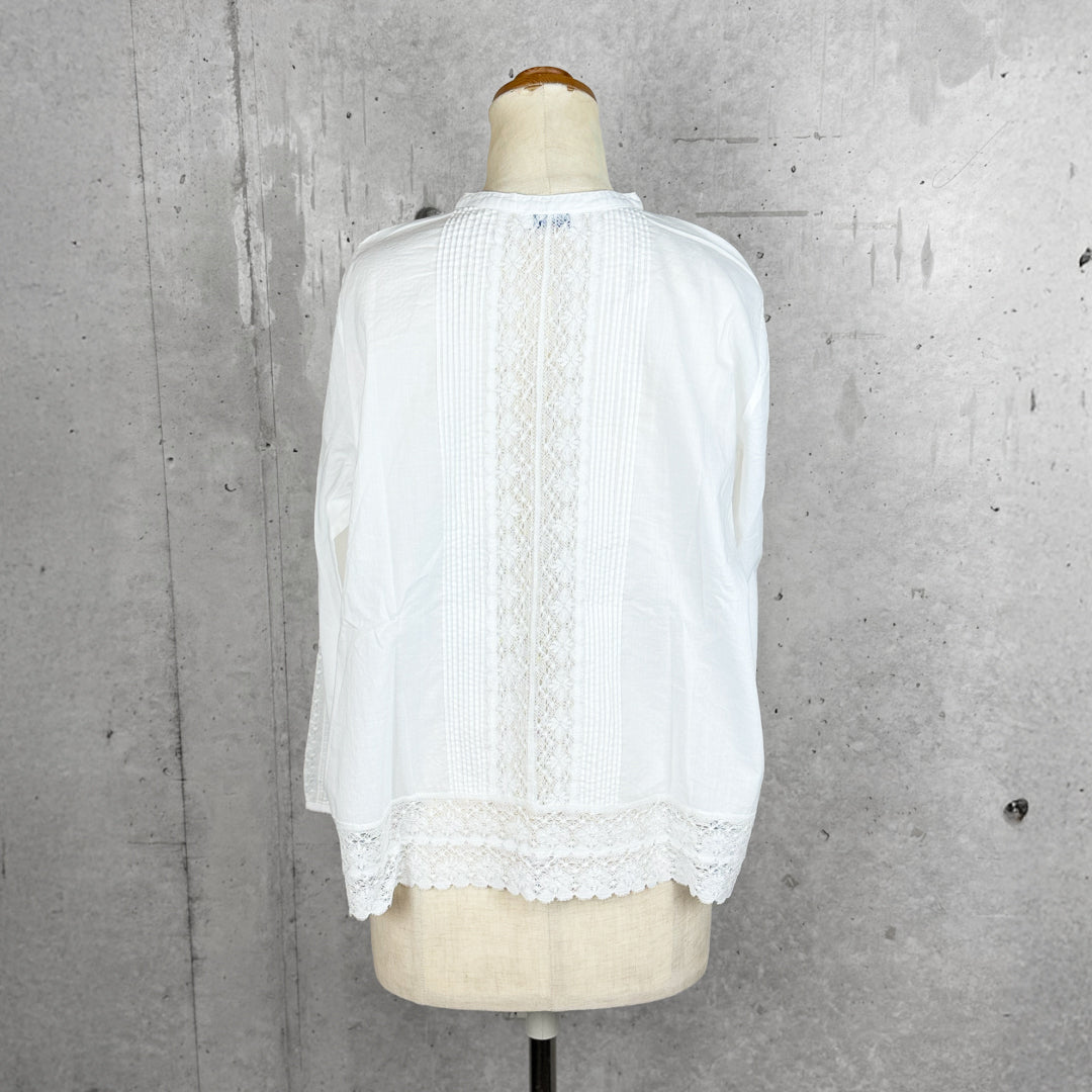 Fanaka ファナカ｜ピンタックリバーレース前開きブラウス 羽織り コットンボイル 透け感 トップス ｜261-2302