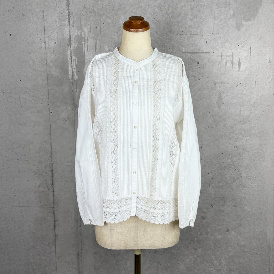 Fanaka ファナカ｜ピンタックリバーレース前開きブラウス 羽織り コットンボイル 透け感 トップス ｜261-2302