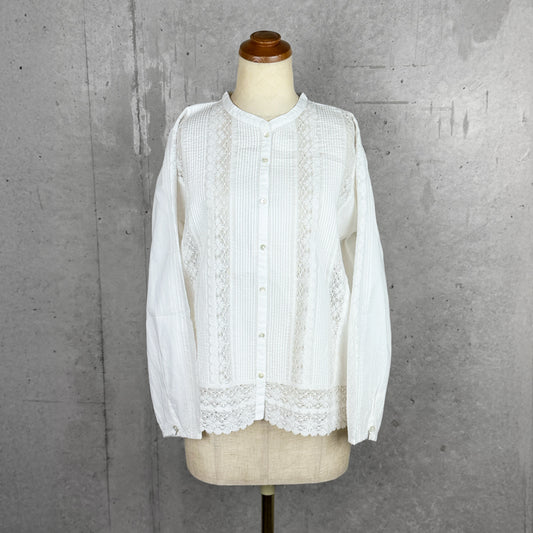 Fanaka ファナカ｜ピンタックリバーレース前開きブラウス 羽織り コットンボイル 透け感 トップス ｜261-2302