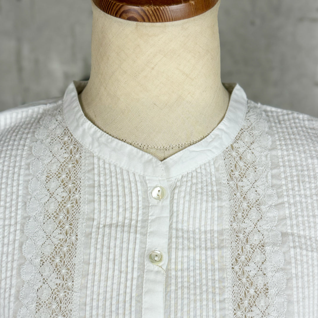 Fanaka ファナカ｜ピンタックリバーレース前開きブラウス 羽織り コットンボイル 透け感 トップス ｜261-2302