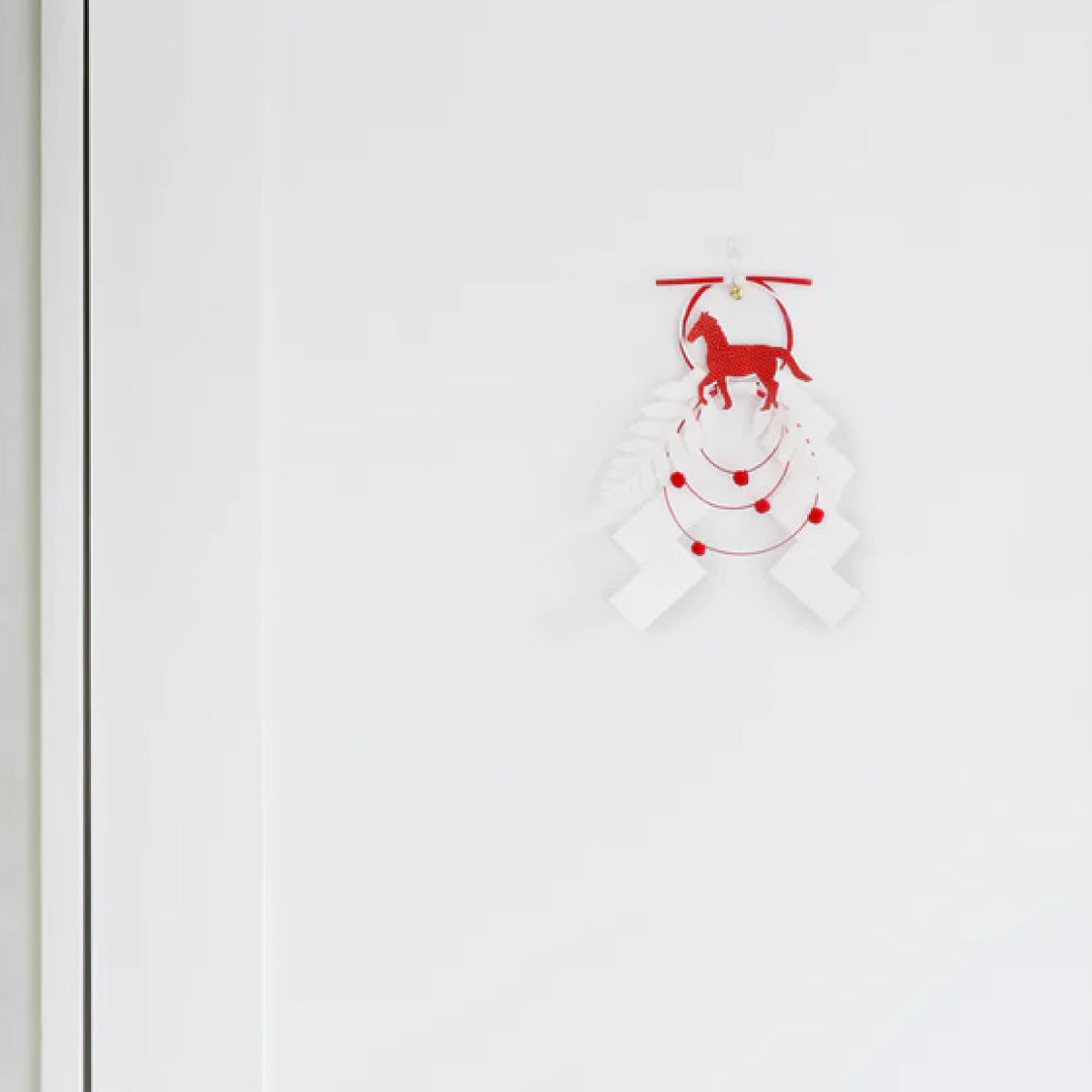 2026お正月飾りご予約商品｜medetaya modern｜干支 水引紙垂かざり 馬（金・赤）Lサイズ 豪華なモダンしめ飾り・玄関飾り A4サイズ｜636000177、636000178