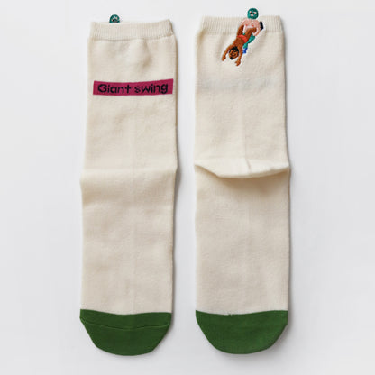 KIVISDOU きびす堂｜【２足組】プロレス はみ出し刺繍 ショートソックス  靴下 個性的 ユニーク 春夏｜k31142