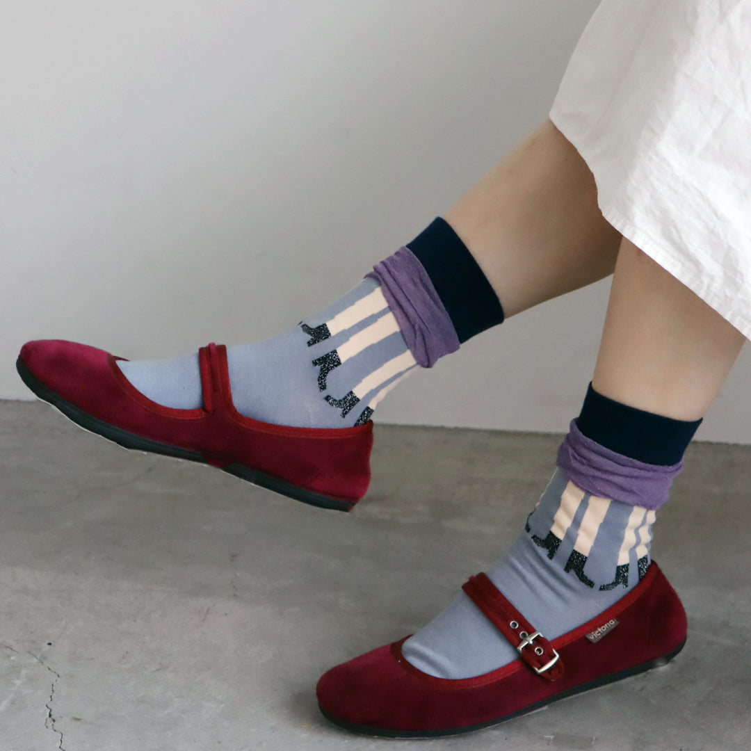 KIVISDOU きびす堂｜シースルースカート＆ブーツ柄ショートソックス2足組 Sサイズ｜k31026
