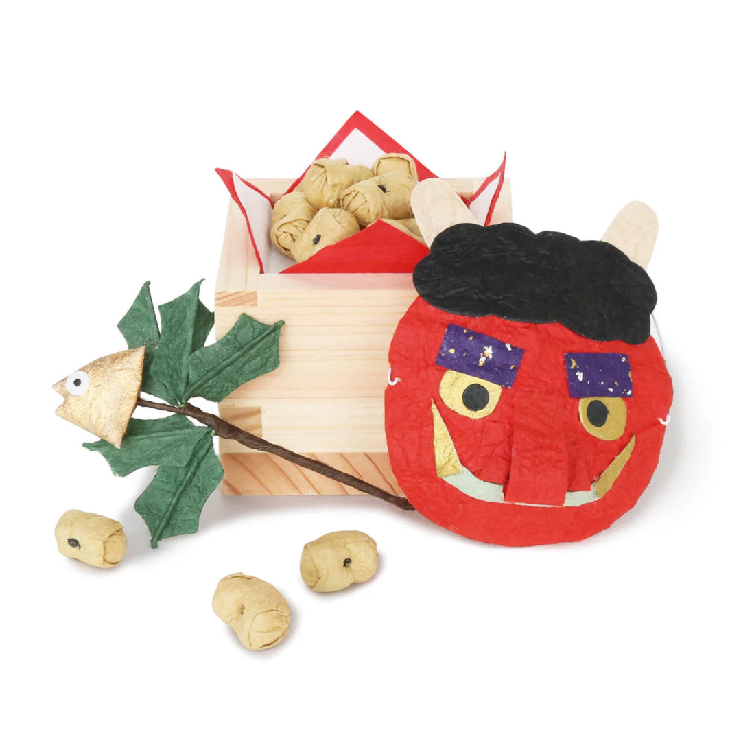 medetaya めでたや｜めでたや遊び 鬼と豆｜節分 飾り 和紙 豆まき 厄除け 縁起物 ミニチュア 鬼のお面 置物｜631000456