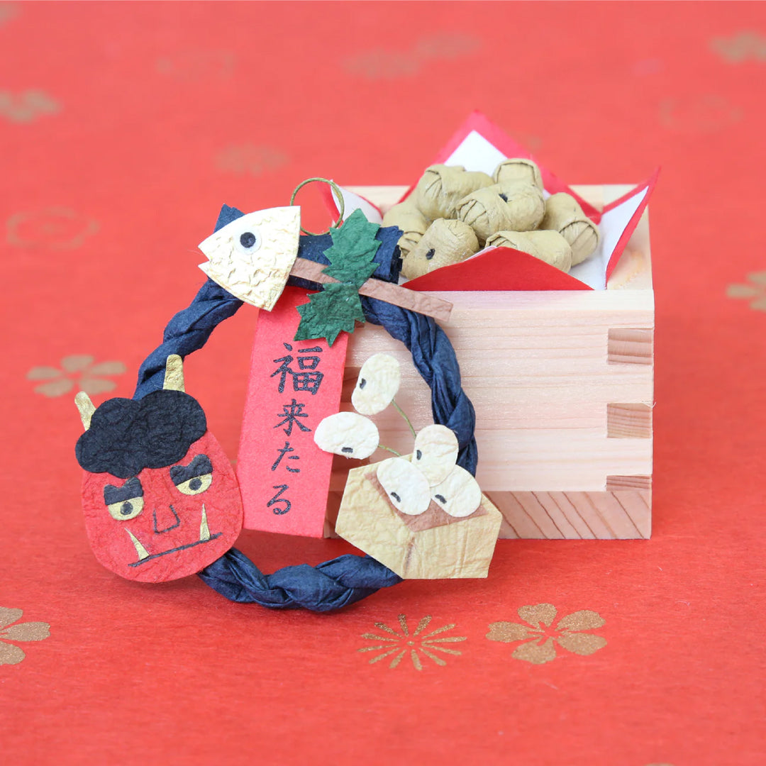 medetaya めでたや｜ミニリース 節分・梅 2種セット｜和紙 飾り 壁掛け 節分 豆まき 梅 うぐいす 縁起物 冬から春のしつらえ｜632000062