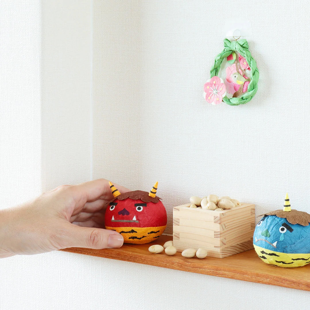 medetaya めでたや｜和紙手まり 赤鬼・青鬼｜節分 豆まき 飾り 魔除け 鈴入り 縁起物 手作り 置物｜634500112