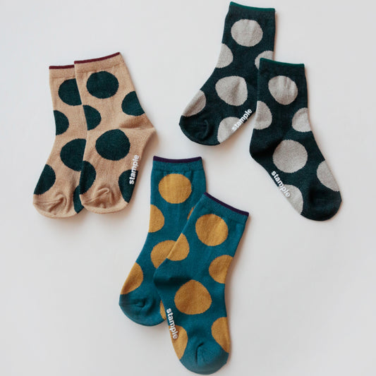stample スタンプル ｜【キッズ】ニュアンスドット クルーソックス 3足組 女の子 男の子 通園 通学 ドット柄 秋冬｜73007