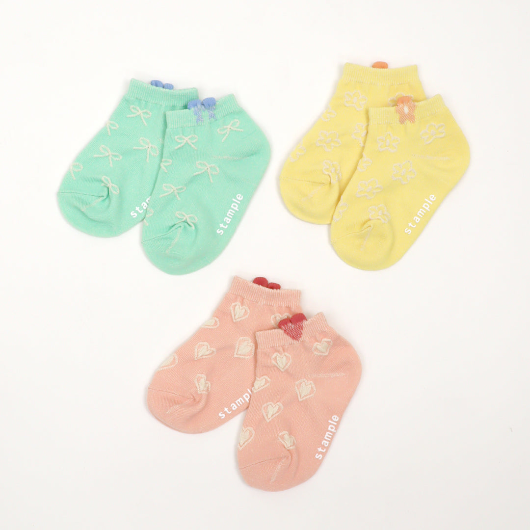 stample スタンプル｜【キッズ】ガールズモチーフ アンクルソックス３足組 靴下 女の子 子供 綿混 おしゃれ 滑り止め 春夏｜73319