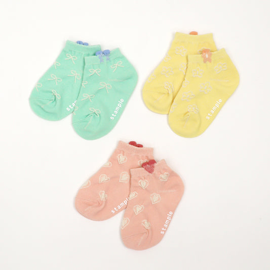 stample スタンプル｜【キッズ】ガールズモチーフ アンクルソックス３足組 靴下 女の子 子供 綿混 おしゃれ 滑り止め 春夏｜73319
