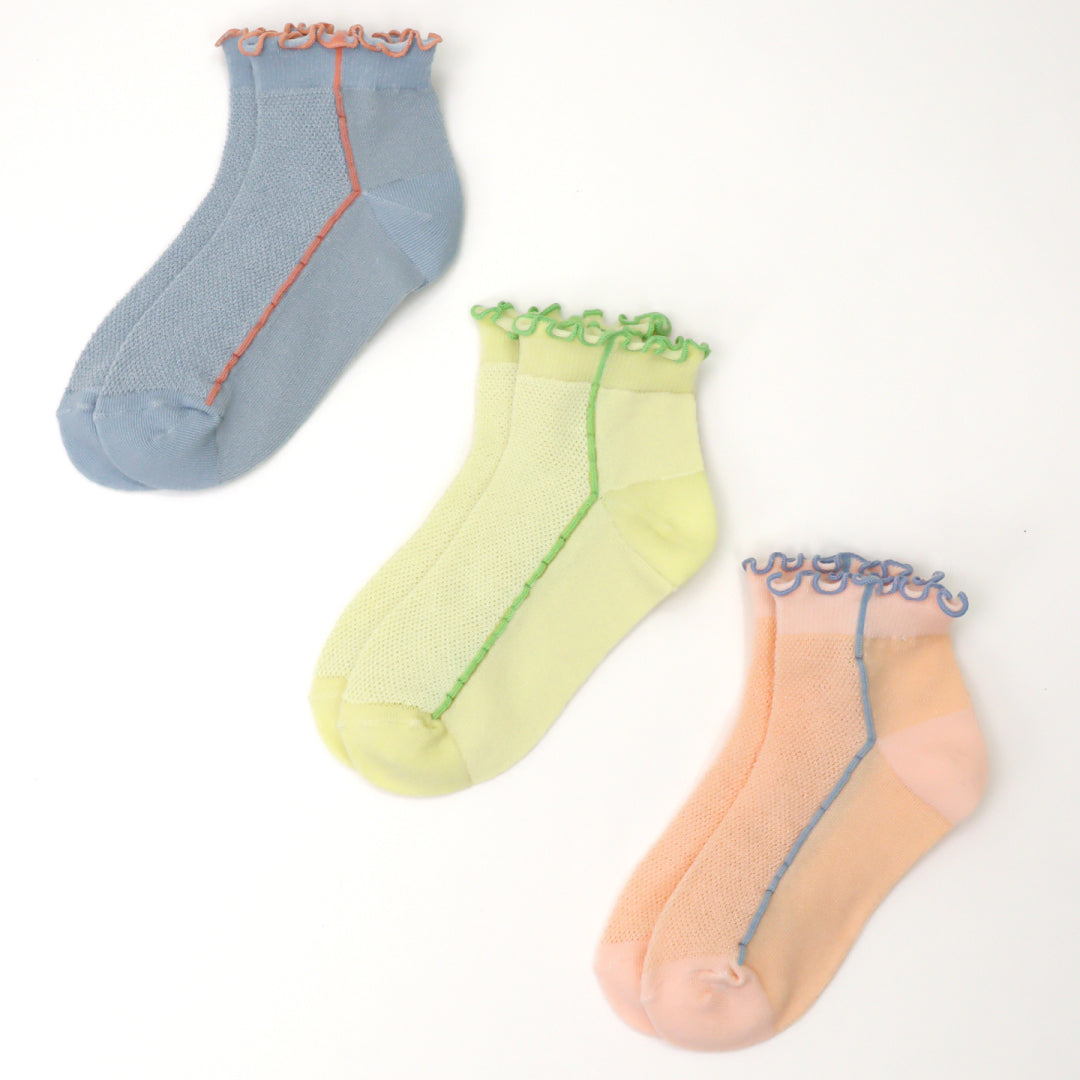 stample スタンプル｜【キッズ】メッシュ フリル ソックス 3足組 子供 靴下 メロウ ライン ショート丈 春夏 通気性 履きやすい 女の子｜73155