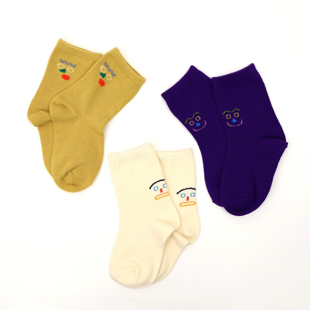 stample スタンプル｜キッズ 3足組 ファニーフェイス クルーソックス  ユニセックス 幼稚園 小学生 ギフト プレゼント｜73276