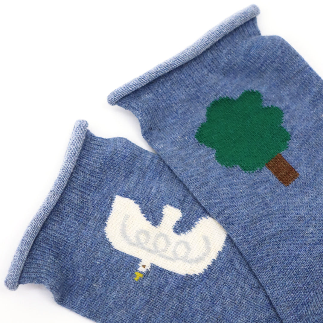 stample スタンプル｜【キッズ】バードハウス メランジクルーソックス3足組 子供 靴下 花鳥モチーフ 滑り止め 通園 通学 秋冬｜73278