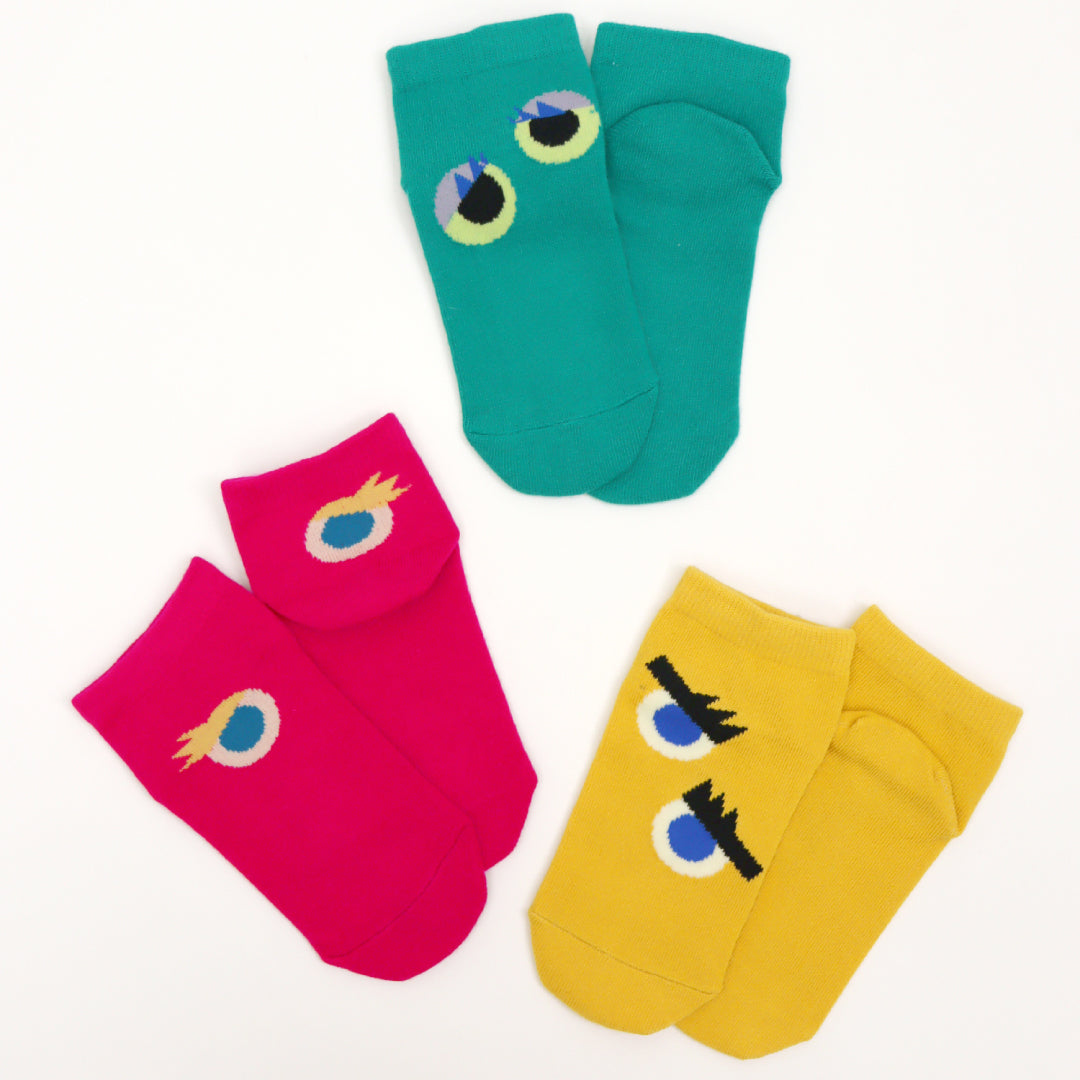 stample スタンプル｜キッズ 3足組 じーっ アンクルソックス 靴下 レディース くるぶし丈 派手色 おもしろ 個性的｜73301