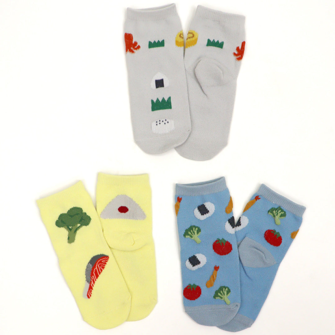 stample スタンプル｜【キッズ】お弁当 ショートソックス 3足組 子供 靴下 お弁当柄 ユニーク 滑り止め 通園 通学｜73313