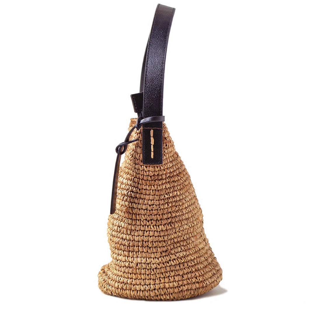 Folna フォルナ｜Raffia ラフィア カゴバッグ ワンハンドル トートバッグ 本革 レザー 経年変化 軽量 肩掛け レディース｜K765023